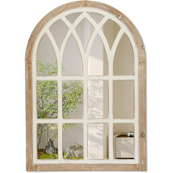 TONGW Window Pane Mirror, Large Decorative White Wall Mirror for Living Room Kitchen Entryway, 24 L x 34,Brown