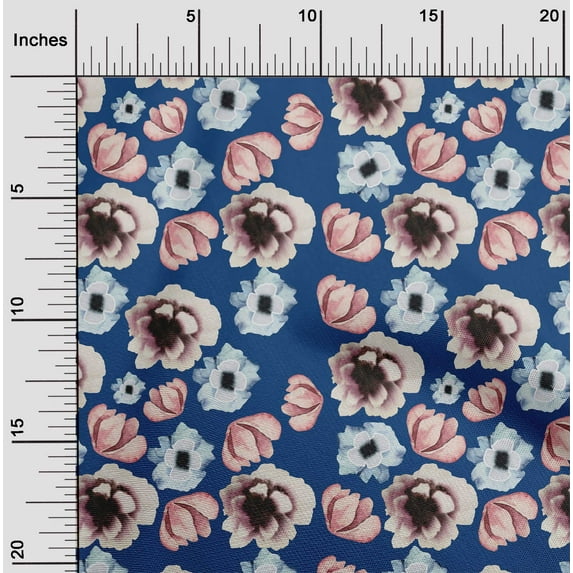 oneOone Polyester Lycra Royal Blue Fabric Flower Watercolor Sewing Fabric By The Yard Printed Diy Clothing Sewing Supplies 56 Inch Wide