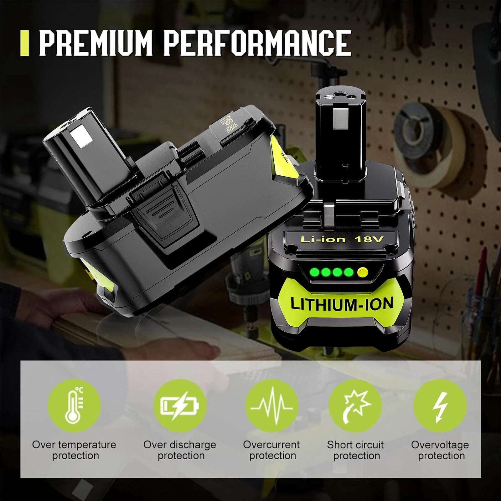 P108 8.0Ah Replacement for Ryobi 18V Lithium Battery P108 P105 P102 P103 P107 P109 P100