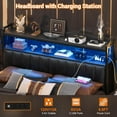 thumbnail image 2 of iSunirm Full Size Upholstered Headboard with Outlets & LED Lights, Leather Headboard with and USB Ports and Storage Shelves, Height Adjustable, 55.1''L * 6.3''D * 41.73''H, Black, 2 of 8