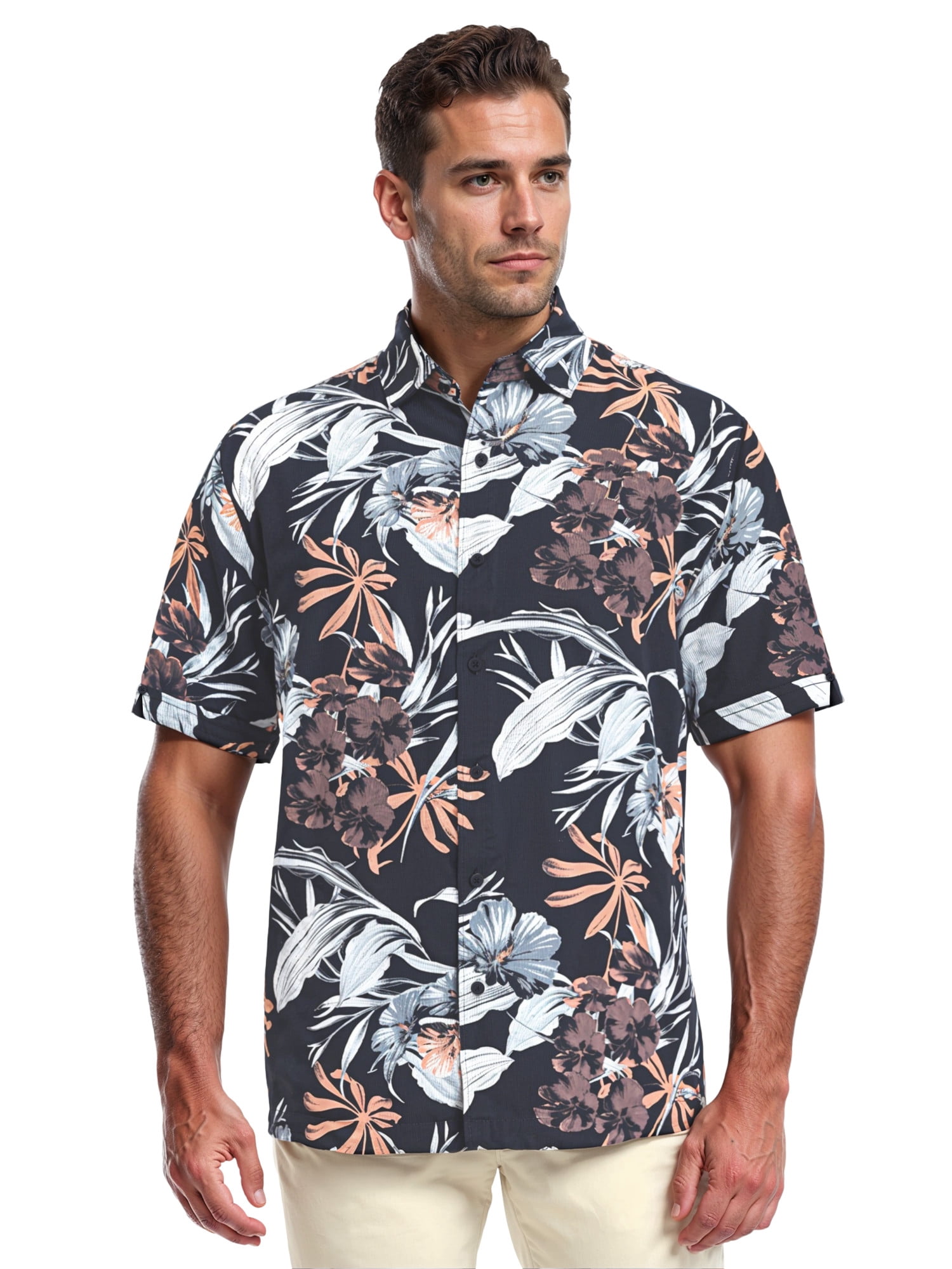 Café Luna Men's and Big Men's All-Over Floral Print Short Sleeve Woven Shirt, Sizes S-4X