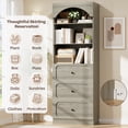 thumbnail image 2 of Aheaplus 80" Arched Storage Cabinet, Tall Bookcase with 3 Drawers & 3 Shelves - Multipurpose Wood Cabinet for Living Room, Kitchen, Office,White Oak, 2 of 8
