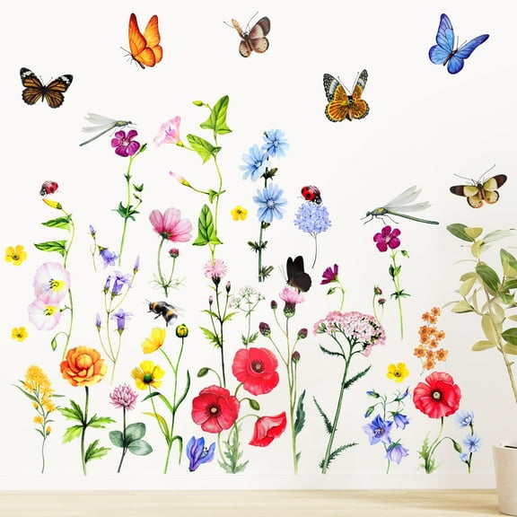 6pcs Butterfly Flower Wall Stickers, EEEkit Removable Floral Decals for Bedroom Living Room