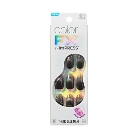 KISS imPRESS Color FX Medium Oval Press-on Nails, Black, 30 Pieces