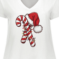 thumbnail image 4 of Inktastic Red and White Candy Cane Santa Christmas Funny Xmas Lights Women's Plus Size V-Neck T-Shirt, 4 of 5