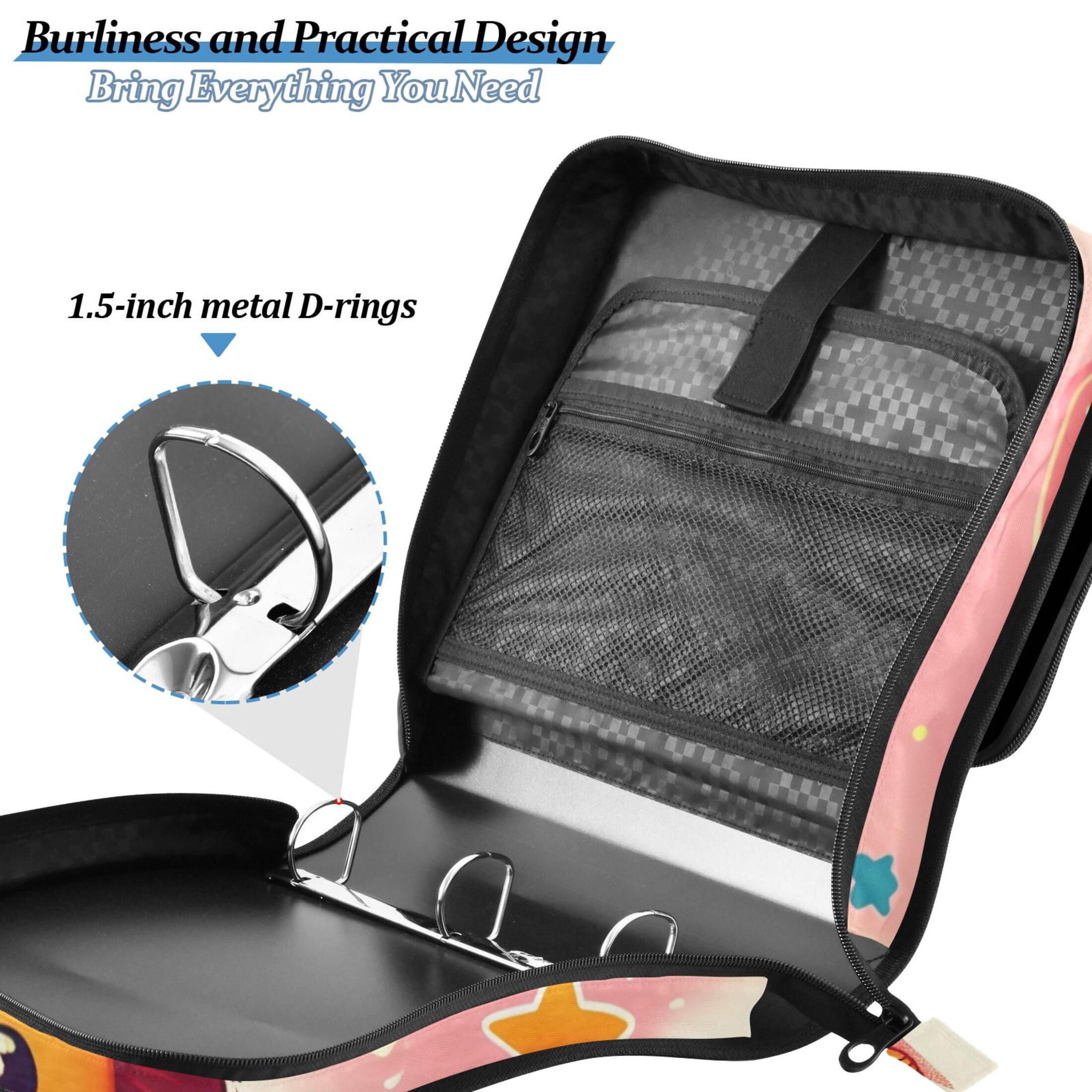 3 Ring Zipper Binder with Shoulder Strap Waterproof Trapper Keeper 2 Inch D-Ring 500 Sheets Capacity Cute Lion Sun Cloud