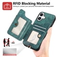 thumbnail image 5 of ShellTech for iPhone 16 Retro PU Leather Wallet Case with Card Holder Ring Stand RFID Function Credit Card Slot with Ring Stand Protective Cover Wrist Strap,Green, 5 of 10