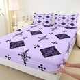 thumbnail image 5 of Manfei Tribal Geometric Diamond Bed Sheets, Vintage Cross Fuul Size Sheets, Black Purple Lavender, Polka Dots Reversible 4-Piece1 Flat Sheet + 1 Fitted Sheet + 2 Pillowcases, 5 of 6
