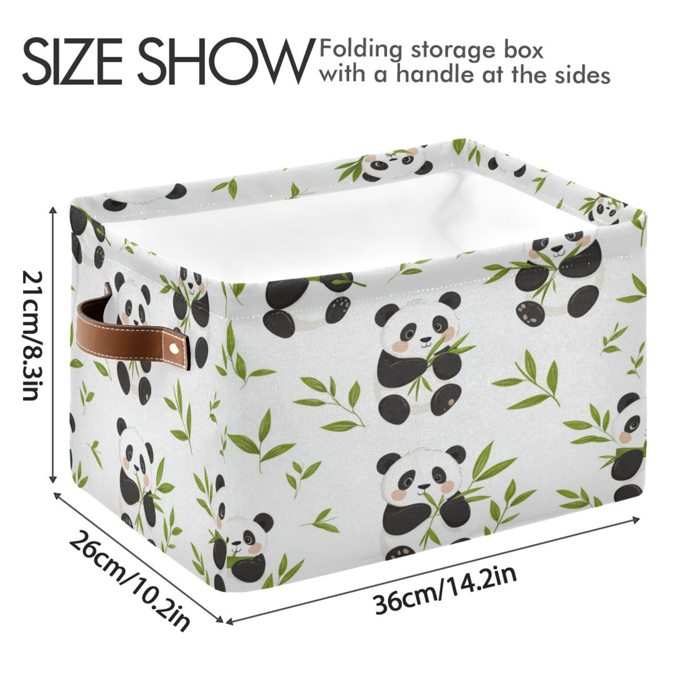 Panda Eating Bamboo Foldable Storage Basket,Canvas Fabric Foldable Storage Bins with Handles Open Home Storage Bins Boxes for Toy Book Shelf Closet Baskets