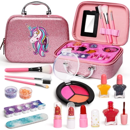 Aufitker Girls Pretend Play Makeup Sets with Cosmetic Bag for Little Girls   Children s Play Cosmetics Toy Makeup Set for Toddler Girls Age 3  4  5