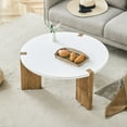 thumbnail image 4 of Homy Casa Modern Coffee Table for Living Room, White Round Table with Wood Legs, Small Space Accent, 4 of 9