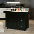 thumbnail image 4 of Gymax Drop-Leaf Kitchen Island Trolley Cart Wood Storage Cabinet w/ Spice Rack Black, 4 of 10