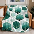 thumbnail image 4 of Teal White Gold Geometric Throw Blankets, Modern Abstract Hexagon Pattern Soft Fleece Blanket Decorative for Home Sofa Couch Chair Living Bedroom, 60x80 inches,, 4 of 9