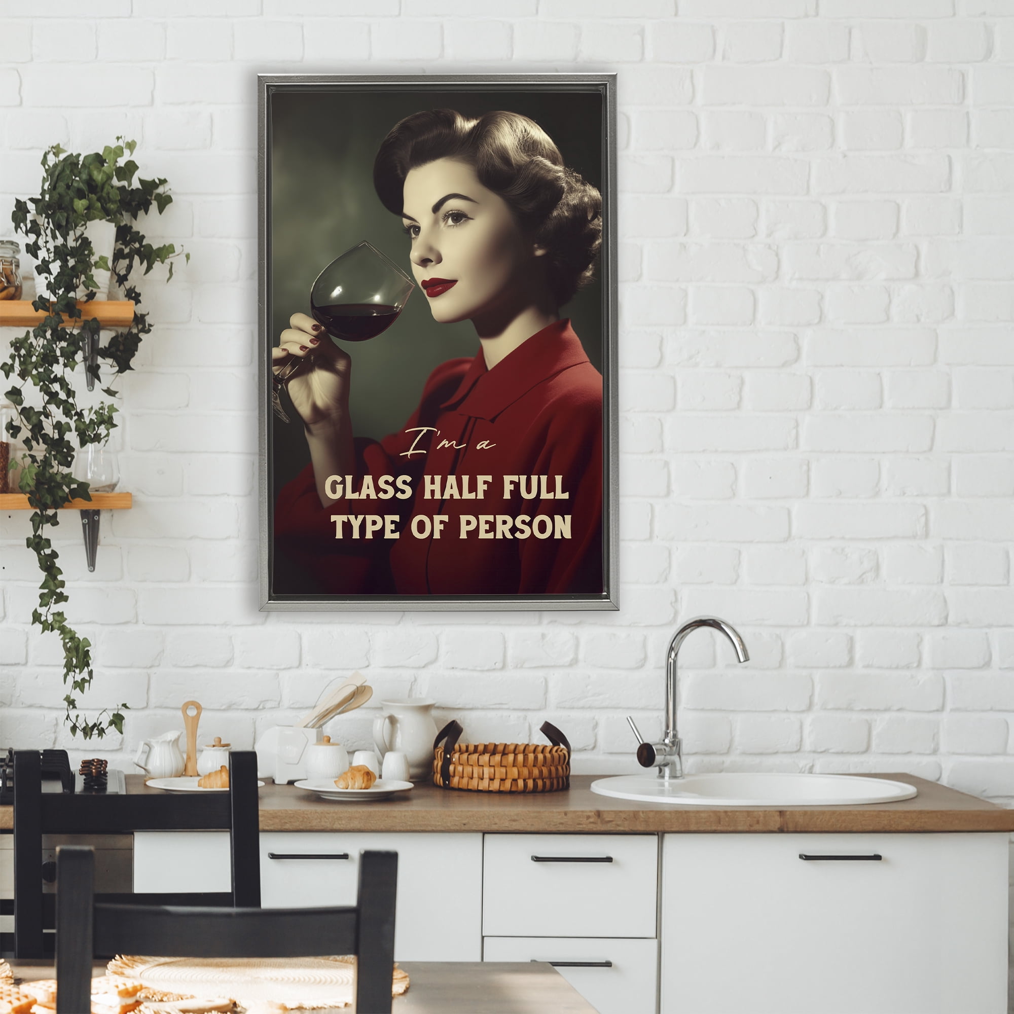 Stupell Industries Glass Half Full Person Gray Framed Floater Canvas Wall Art, design by Andreas Magnusson