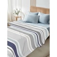 thumbnail image 4 of Gray Stripe Full Size Flat Sheet, Wrinkleproof & Fadeproof Cooling Flat Bed Sheet Only, Modern Abstract Art Navy Blue Striped Rustic Breathable Soft Bedding Top Sheets 81 x 96 Inches, 4 of 8