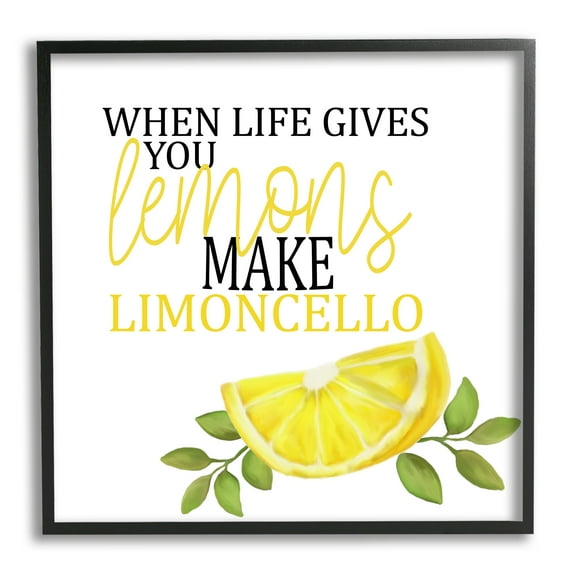 Stupell Industries Funny Lemons to Limoncello Food & Beverage Painting Black Framed Art Print Wall Art, 12 x 12