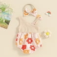 thumbnail image 3 of Bagilaanoe Newborn Baby Girl Summer Rompers Floral Print Sleeveless Bodysuits + Headband 3M 6M 12M 18M Infant One Piece Jumpsuit, 3 of 6