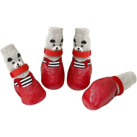 Dog Socks Boots Shoes for Dogs Cat Socks Non-Slip Soles Adjustable Dog Cat Paw Socks Fit for Indoor Outdoor Use (Small  Red)