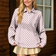 thumbnail image 5 of hotojiny Girls Long Sleeve Shirt Half Zip Collar Polka Dot Print Casual Loose Pullover Sports Top for Fall Winter(Pink,7-8 Years), 5 of 7