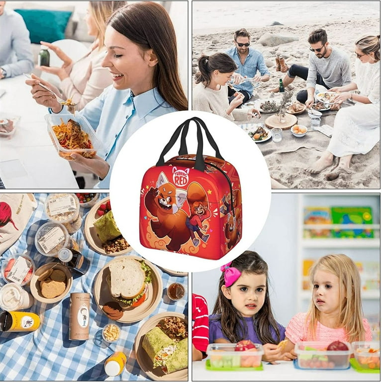 Cartoon Turning Red Lunch Bag Portable Insulated Thermal Lunch Box Picnic Supplies Bags Milk Bottle for Women Girls Kids,#04, Girl's