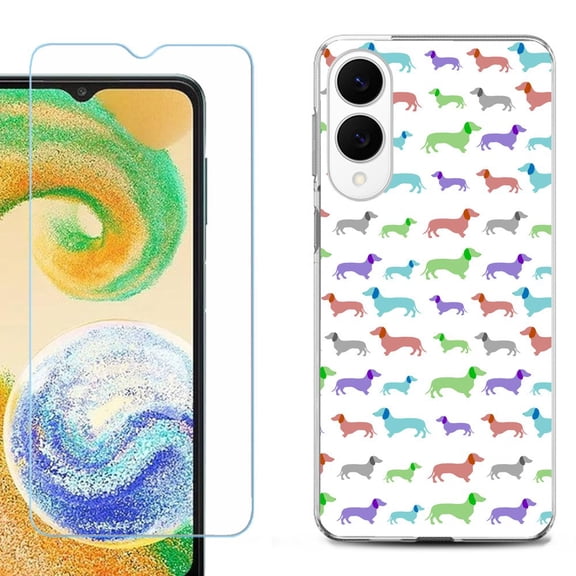 For Samsung Galaxy S25 Edge 5G Protective Shockproof Phone Case with Tempered Glass Screen Protector, by OneToughShield - Colorful Dachshund/Puppy