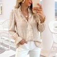 thumbnail image 4 of Only Moment Lightweight Soft Casual Shirts for Women Long Sleeve V Neck Plaid Blouse Polyester-Cotton Blend Collared Blouses Business Casual Outfits Beige,M, 4 of 4