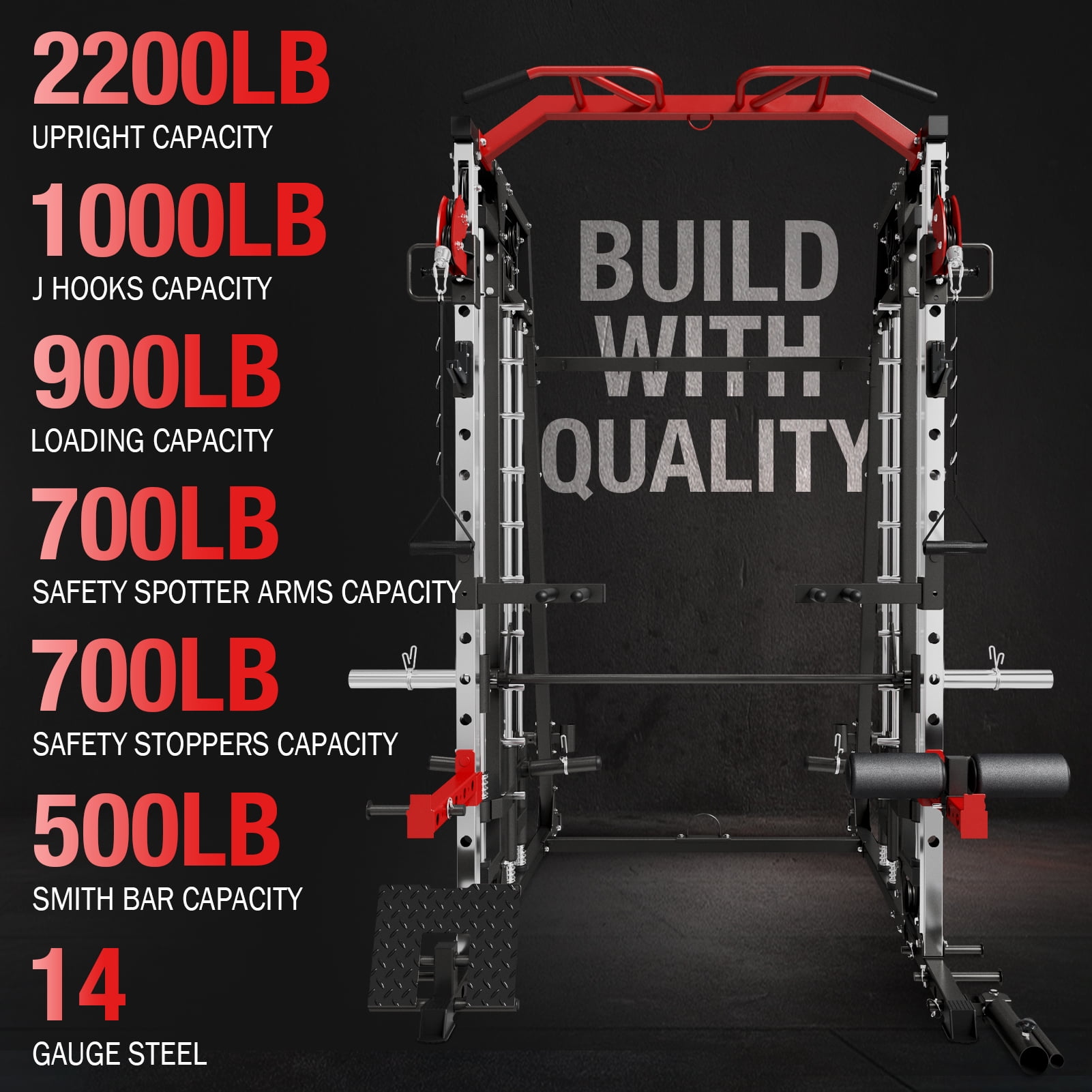 Mikolo Smith Machine Home Gym, 2200 lbs Power Rack Cage with Mikolo Smith Machine Home Gym, 2200 lbs Power Rack Cage with