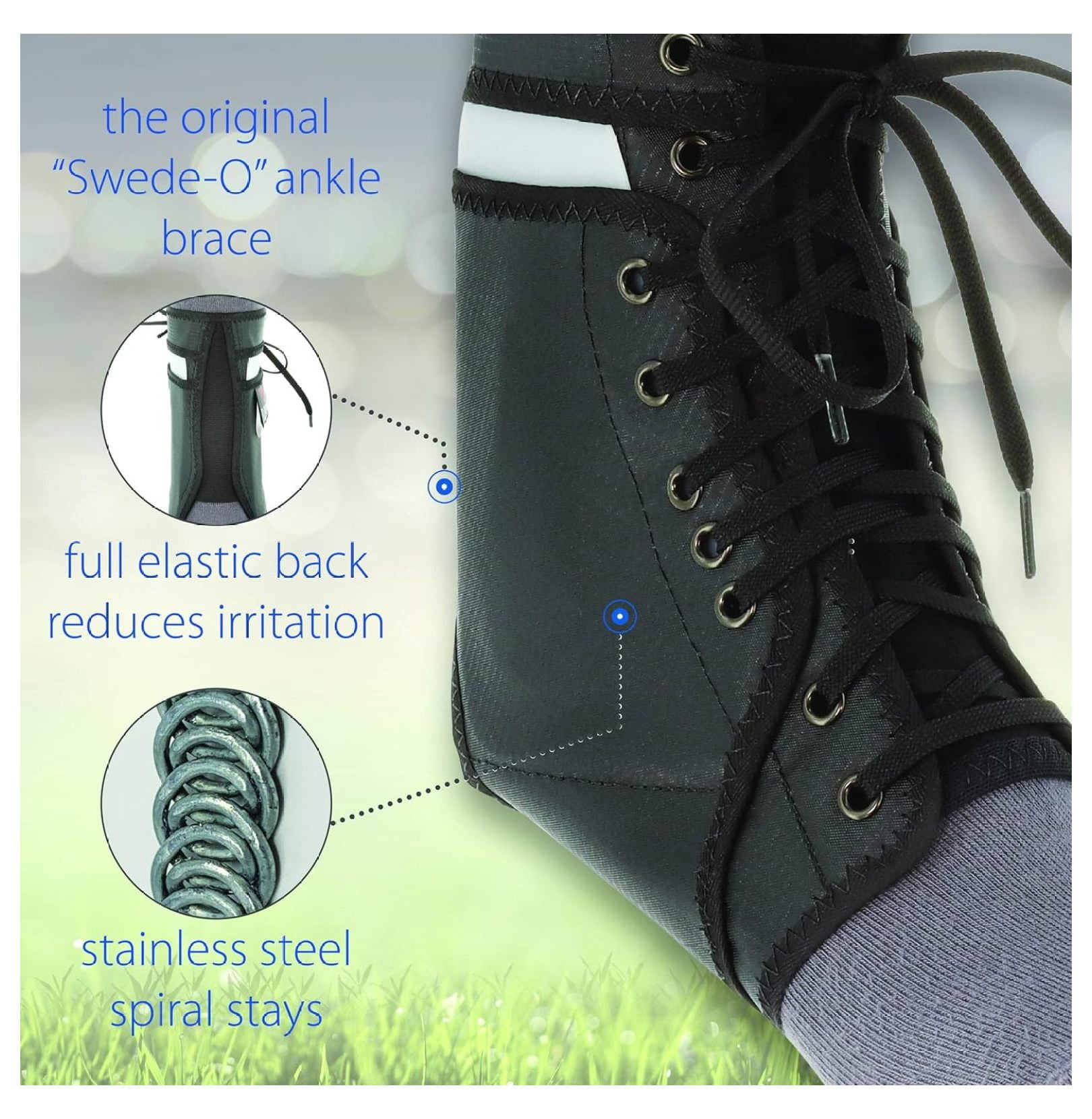 Lace-Up Ankle Brace with Lateral Support, Adjustable Stabilizer, Black, Medium
