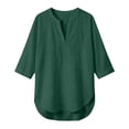 thumbnail image 4 of 3/4 Length Sleeve Womens Tops Womens Tops Women's Oversized T-Shirts Plus Size Tunic Tops Boho Tops for Women Gauze Shirts Work Tops Ladies Tops And Blouses Ladies Summer Tops Summer Blouses Green, 4 of 7