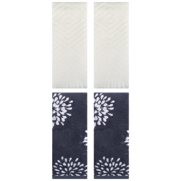 Unique Bargains 4 Pcs Bathroom Pure Cotton Hand Towel Blue/Beige 14" x 30"/13" x 29"
