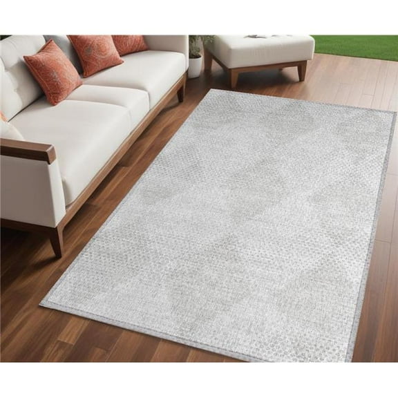 HomeRoots 561763 5 x 8 ft. Ivory Geometric Washable Non Skid Indoor Outdoor Rectangle Machine Woven Area Rug