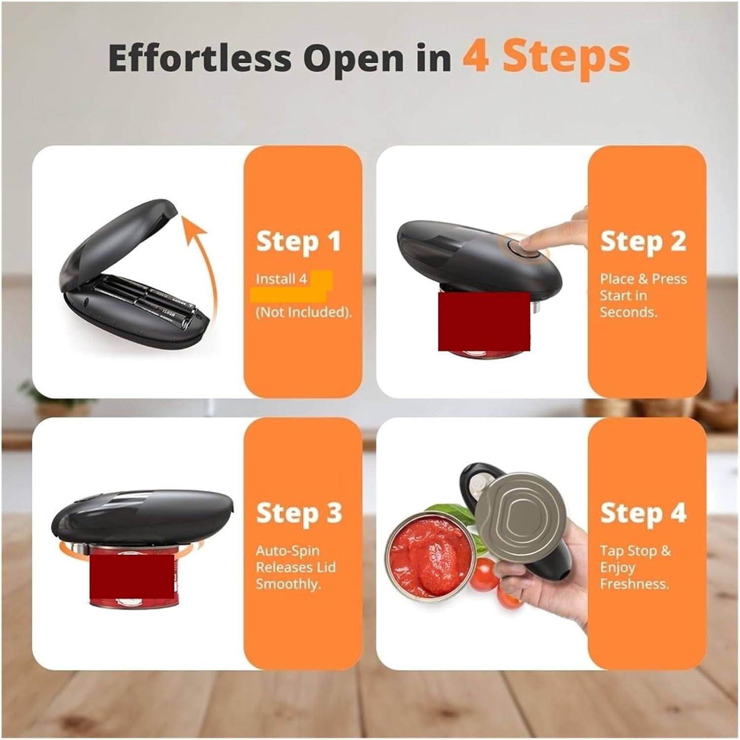 Arcticwind Auto Stop Can Opener,One Touch Side Cut Opener,Hands Free,Smooth Edge,Battery Operated,Small Size,Food Safe Kitchen Gadgets Automatic Can Opener for Kitchen,Black