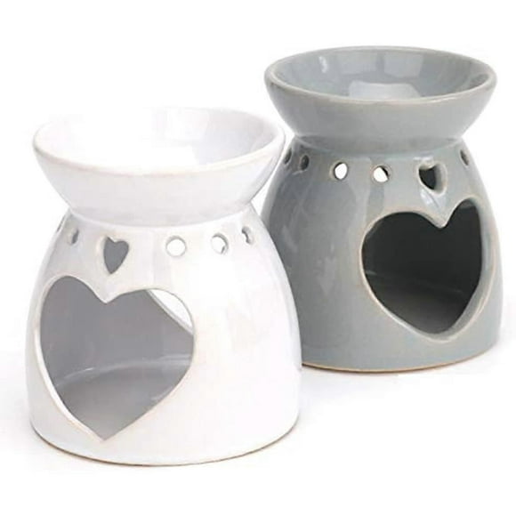 Youyijia 2PCS Essential Oil Burners Set Wax Melts Burner Ceramic Oil Burner Candle Wax Burner for Home Decor Meditation (White+Gray)