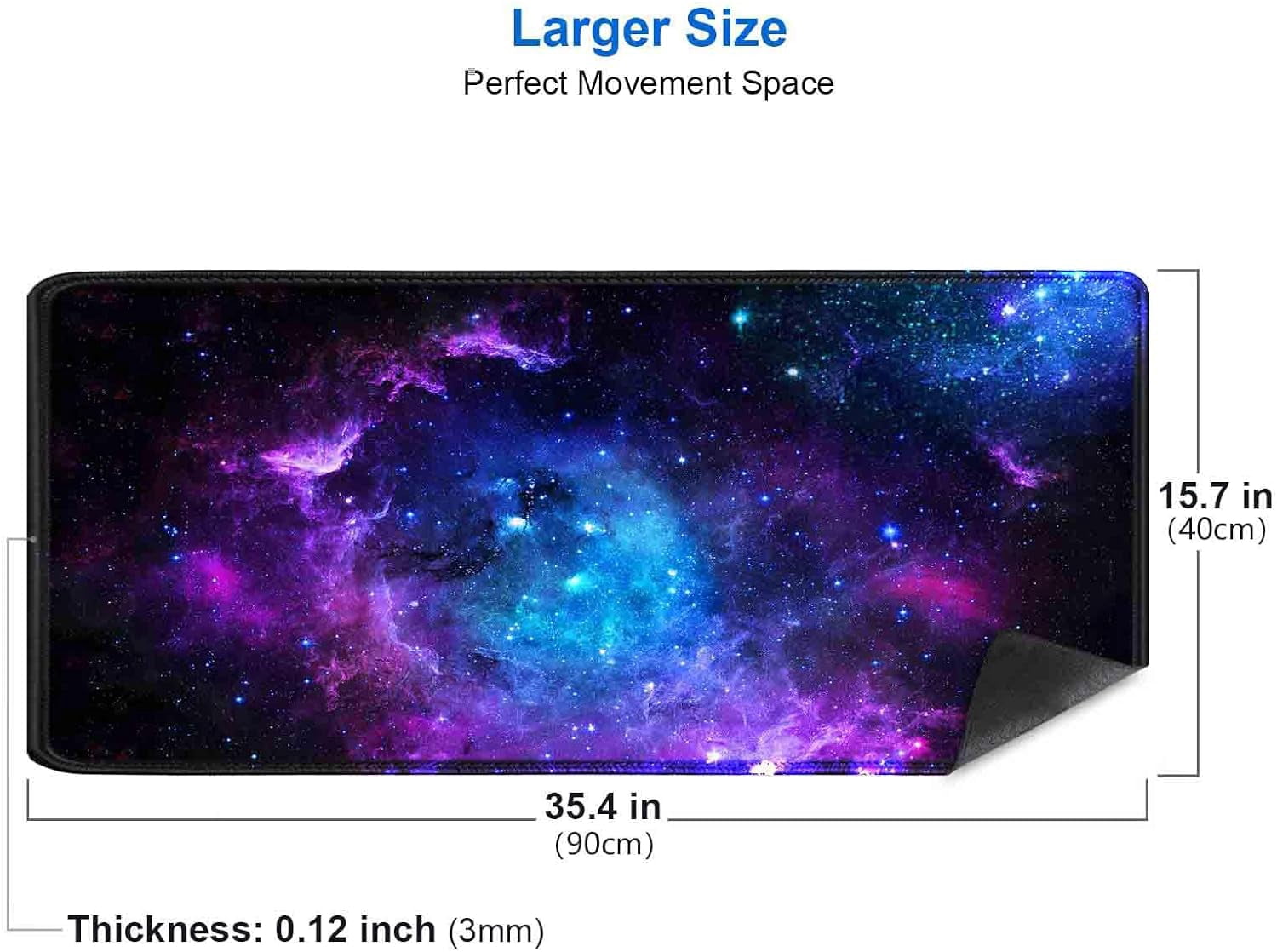 Blue Purple Galaxy Nebula Desk Mat (35.4x15.7 in), Space Gaming Large Mouse Pad XL, Non-Slip Rubber Base Big Mousepad, Desk Pad for Desktop, Computer Accessories, Abstract Glowing Universe