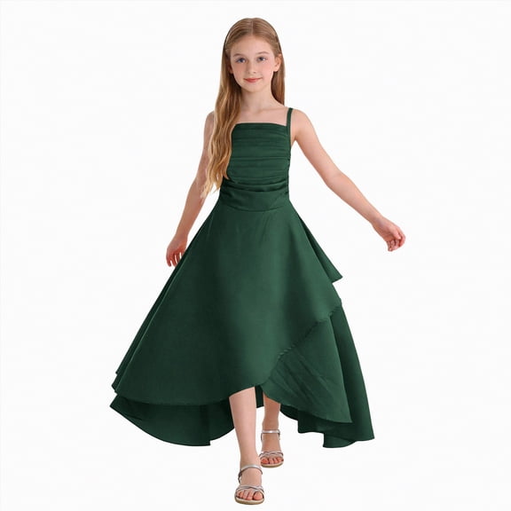 mgoYE Flower Girl Dress Red Girls Formal Events Ball Gowns for Wedding Junior Bridesmaid Dresses for Teen Girl Silk Satin Birthday Dress Size 10(Dark Green,13-14 Years)