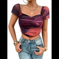 thumbnail image 1 of Camisetas Asimétricas con Cuello Cuadrado y Efecto Tie-Dye para Mujer, Blusas Casuales de Corta Fruncidas Oscuro S, 1 of 10