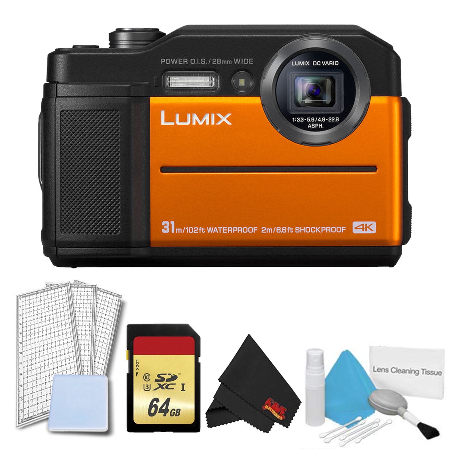 Panasonic Lumix DCTS7 Digital Camera (Orange) Basic Kit + 64GB Memory