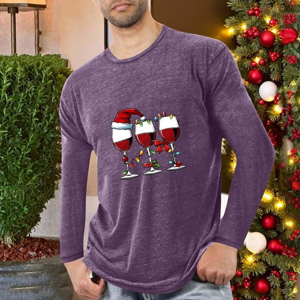 Blusas y camisas de manga larga con cuello redondo para hombre, deportivas, fitness, hogar, pijamas navideños estampados, camiseta de manga larga con cuello redondo, blusa de poliéster para hombre
