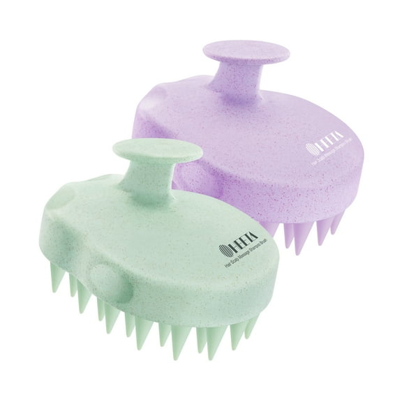 HEETA Scalp Massager 2 Pack, Soft Silicone Bristles to Remove Dandruff, Relieve Itching, Scalp Scrubber for Hair Care Relax Scalp, Purple & Green
