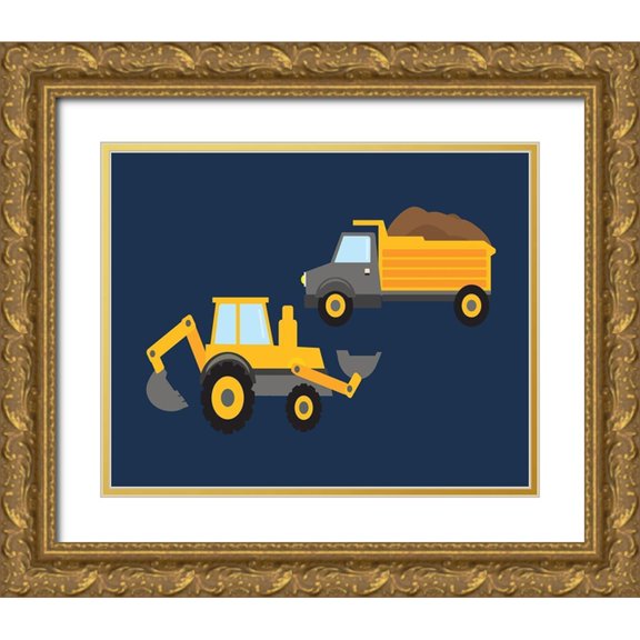 Robinson, Tamara 32x26 Gold Ornate Wood Framed with Double Matting Museum Art Print Titled - Construction Wash Brush Trucks