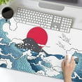 thumbnail image 2 of Japanese White and Blue Wave Mouse Pad 35.4 X 15.7 Inch Crane Hill Red Sun Extended Large Cool Mouse Mat Non-Slip Rubber Base Mousepad with Stitched Edges Waterproof Desk Pad for Gaming&Home Office,XL, 2 of 6