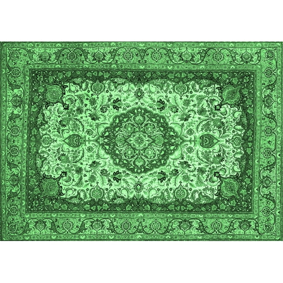 Ahgly Company Indoor Rectangle Medallion Emerald Green Traditional Area Rugs, 5' x 8'