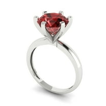 3ct round cut red natural garnet 18k white gold Bridal Wedding Engagement Promise Anniversary Ring for Women size 5.5