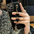 thumbnail image 2 of for iPhone 15 Pro Max Case with Wrist Strap, Cute Love Heart Chain Bracelet Luxury Plating Bumper Soft Silicone Shockproof Women Girls Protective Case for iPhone 15 Pro Max 6.7 Inch (Black), 2 of 4