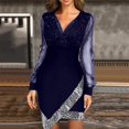 thumbnail image 2 of Women's Carnival Party Sexy Waist Sparkling V Neck Long Sleeve Layered Splicing Casual Dress, 2 of 5