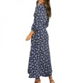 thumbnail image 5 of Femmes d'Été Bohème Imprimé de Fleurs Longue Robe Trois Quarts Lanterne Manches Vacances Partie Plage Longue Robe Décontractée Bleu XL, 5 of 5