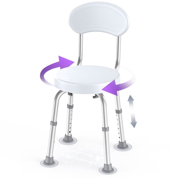 Kekoy Swivel Shower Chair, 360° Rotating Shower Seat with Backrest for Elderly and Disabled, Height Adjustable Tub Bench for Inside Shower Stool & Bath Tub Seat for Narrow Space