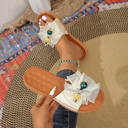 ATENAR Sandals for Women Slide Casual Womens Sandals Summer Shoes Women White 5.5