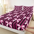 thumbnail image 3 of jejeloiu Cute Bowtie Bow Twin Sheet Sets,Pink Black Stripe Bedding For Girls Kids 3 Pieces, 3 of 7