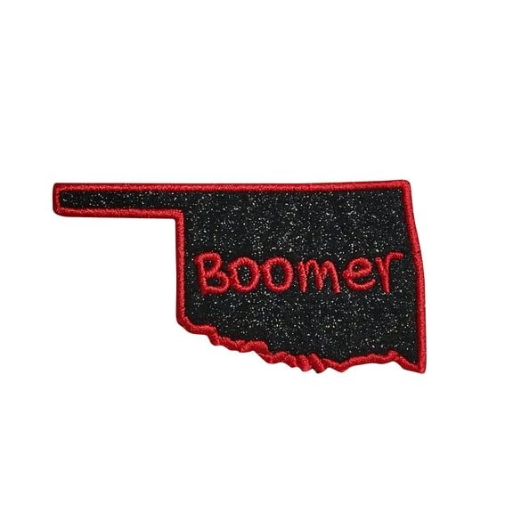 Oklahoma State - BOOMER - Black Glitter/Red Outline - Iron on Applique/Embroidered Patch